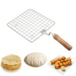 Papad Jali, Paneer Grill, Roti Maker, Barbeque Jali Roaster Chapati Toast Grill Wooden Handle Vegetable tandoor net, Baigan Bharta (Square)
